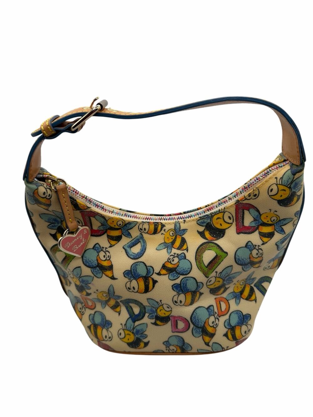 Dooney & Bourke Bumble Bee Print Small Hobo Shoulder Bag Rainbow Zip Rare Y2K